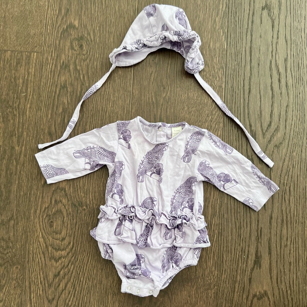 Kate Quinn Lavender Bird Print Baby Outfit
